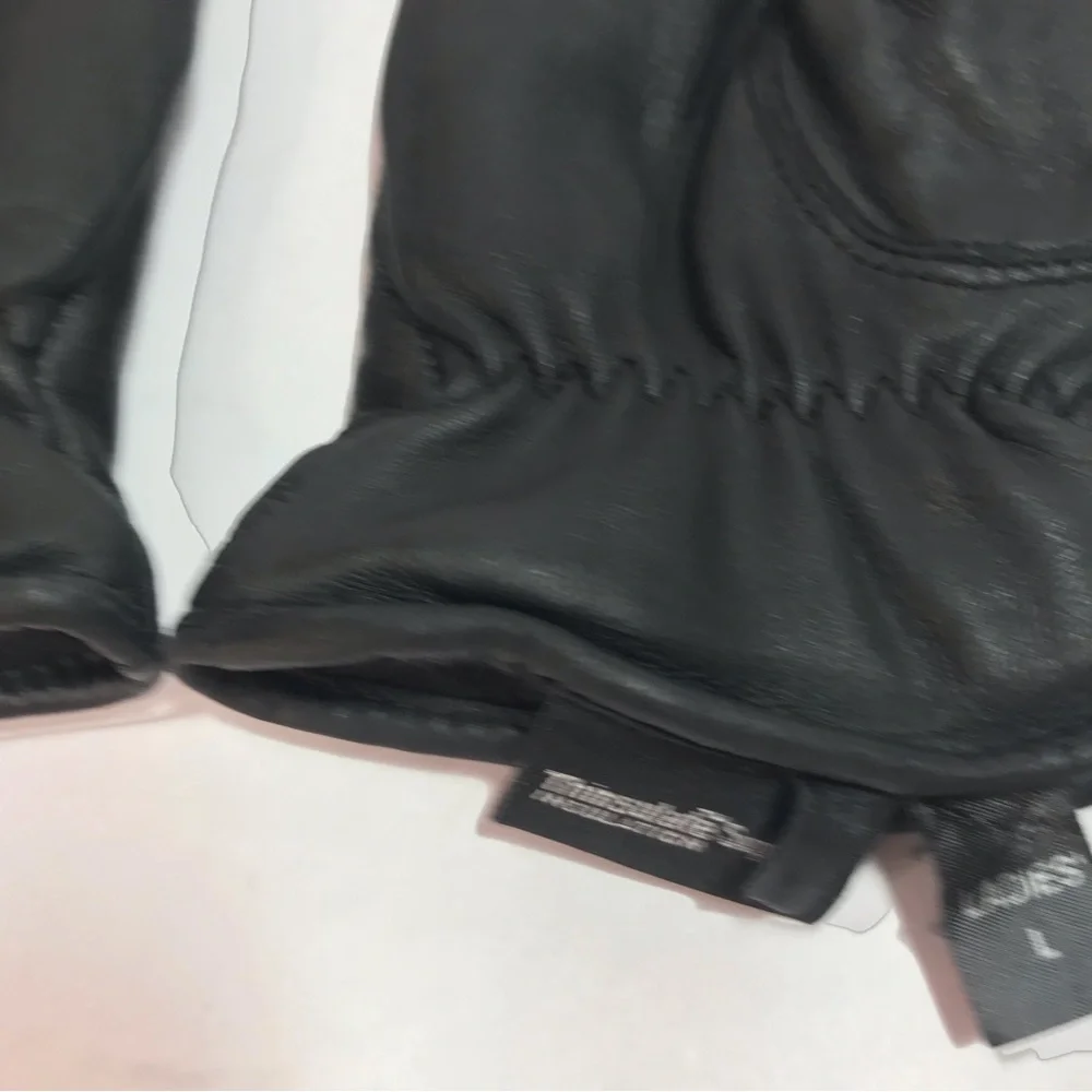 Eddie Bauer Black Leather Fleece Lined Gloves Size L